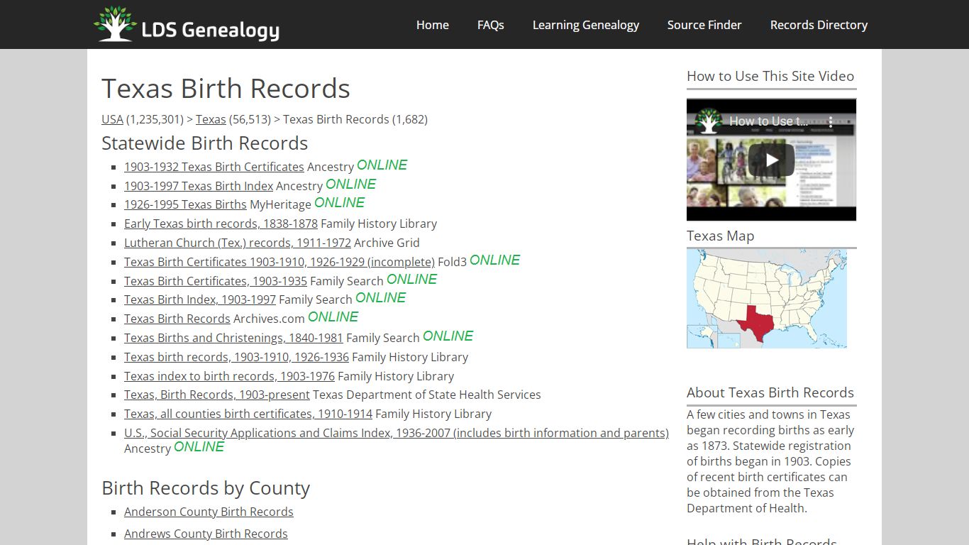 Texas Birth Records - LDS Genealogy